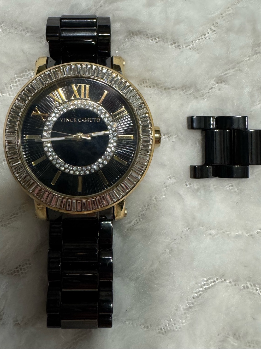 GORGEOUS***Vince Camuto Black and Gold Crystal Dial Women's Watch